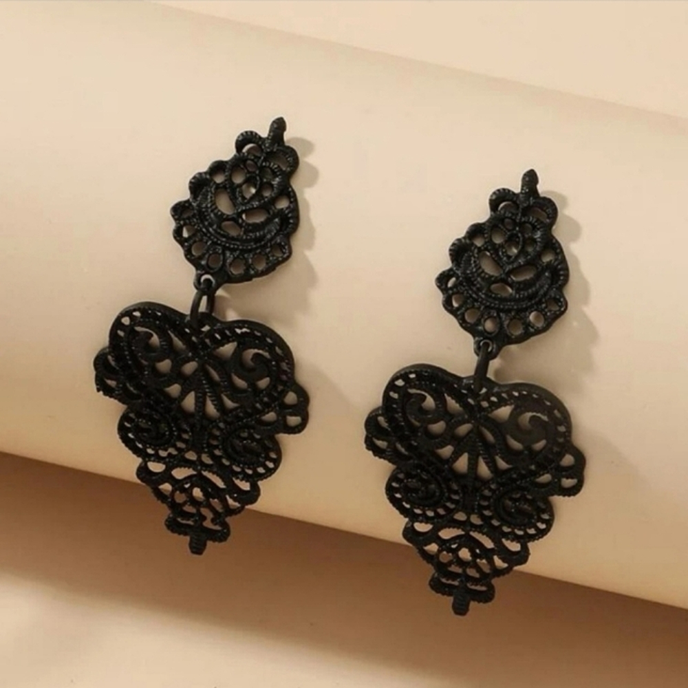 Black Antique Chandelier Hollowed Out Drop Dangle Earrings
